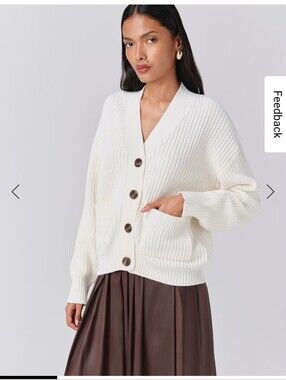 M&S Ivory Ribbed Knit Cardigan by Ghost US 6